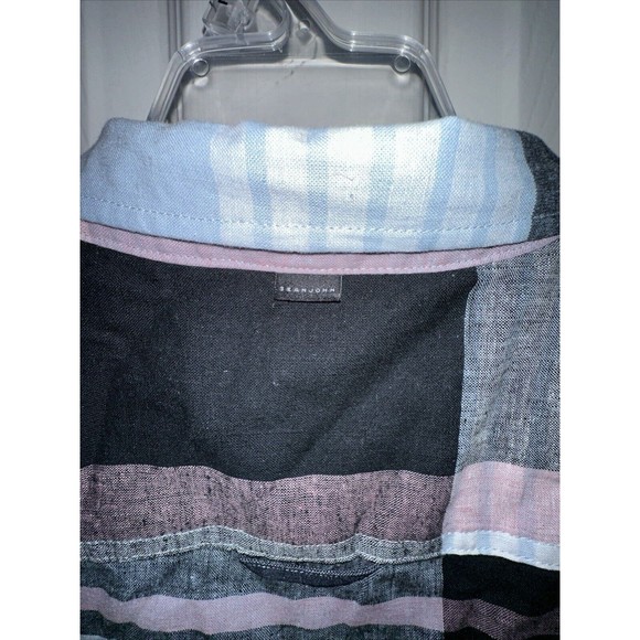 Sean John Shirt Mens Extra Large Blue Grey Button Up Legacy Linen Blend Casual - Picture 4 of 5
